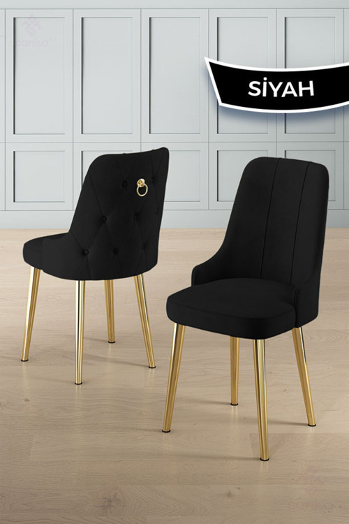Concept Newa Serisi 1 Adet Siyah Sandalye 1.Sınıf Babyface Kumaş Gold Kaplama Metal Ayaklı