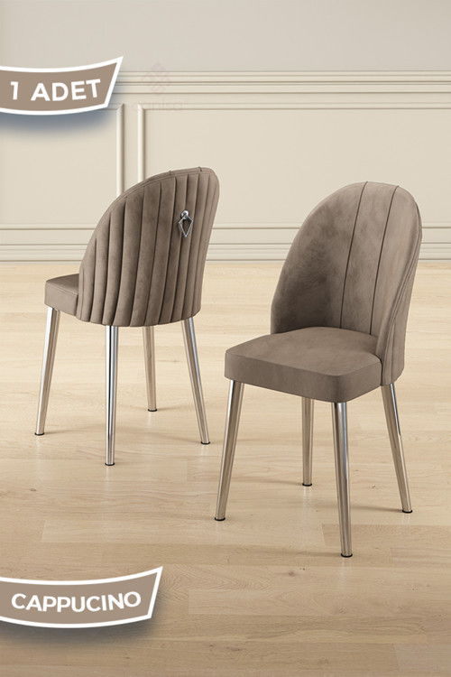 Concept Mara Serisi 1 Adet Cappucino Mutfak Sandalyesi Krom Kaplama Metal Ayak 1. Sınıf Babyface Kumaş
