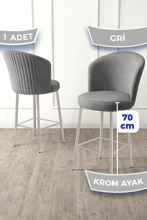 Concept Fora Serisi Ada Mutfak Bar Sandalyesi Krom Kaplama Metal Ayaklı Babyface Kumaşlı 1 Gri Sandalye