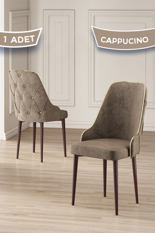 Concept Krax Serisi, 1.Sınıf Babyface Kumaş Mutfak Sandalyesi, Kahve Metal Ayak, 1 Adet Cappucino Sandalye