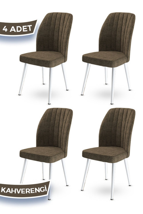 Concept Platinum Serisi Üst Kalite Mutfak Sandalyesi 4 Adet Kahve Sandalye Metal Beyaz Iskeletli