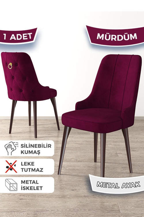 Concept Newa Serisi, 1.Sınıf Babyface Kumaş Kahve Metal Gold Halkalı, 1 Adet Mürdüm Sandalye