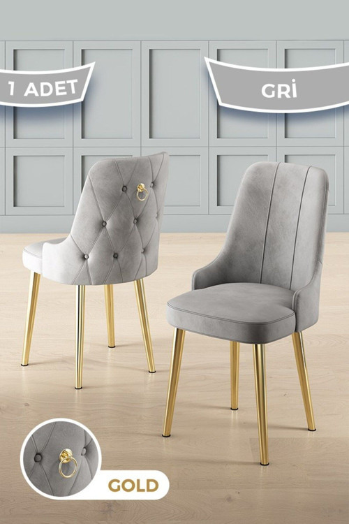 Concept Newa Serisi 1 Adet Gri Sandalye 1.Sınıf Babyface Kumaş Gold Kaplama Metal Ayaklı