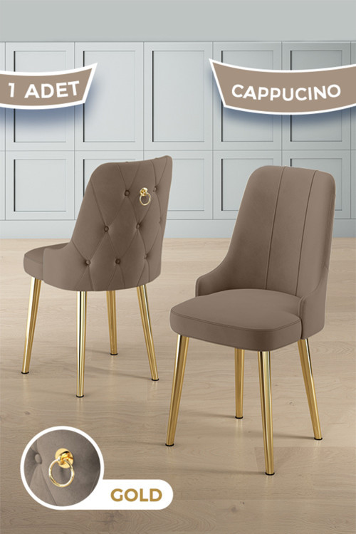 Concept Newa Serisi 1 Adet Cappucino Sandalye 1.Sınıf Babyface Kumaş Gold Kaplama Metal Ayaklı