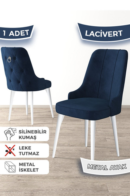 Concept Newa Serisi, 1.Sınıf Babyface Kumaş Beyaz Metal Ayak Gümüş Halkalı, 1 Adet Lacivert Sandalye