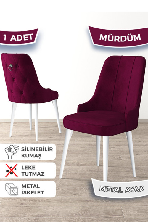 Concept Newa Serisi, 1.Sınıf Babyface Kumaş Beyaz Metal Ayak Gümüş Halkalı, 1 Adet Mürdüm Sandalye
