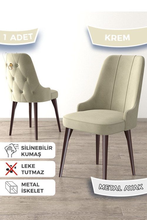 Concept Newa Serisi, 1.Sınıf Babyface Kumaş Kahve Metal Gold Halkalı, 1 Adet Krem Sandalye