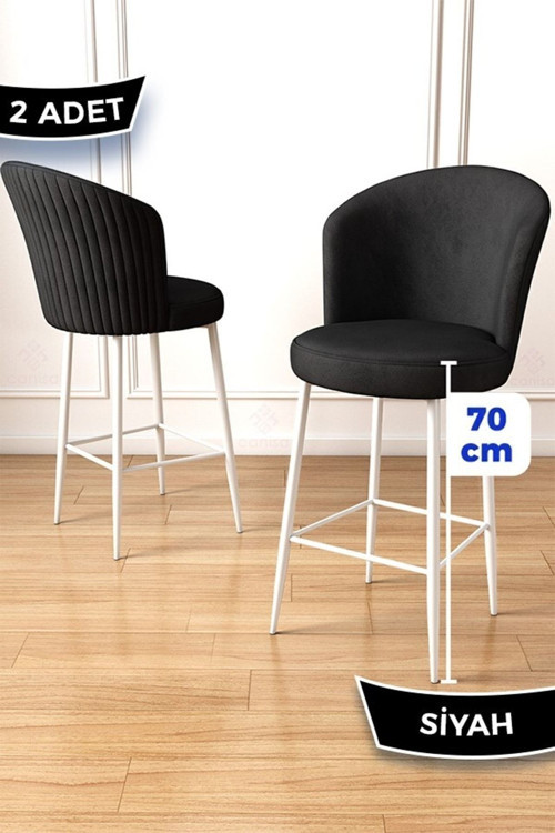 Concept Fora Serisi 2 Adet Siyah Sandalye Ada Mutfak Bar Sandalyesi Beyaz Metal Ayaklı Babyface Kumaş