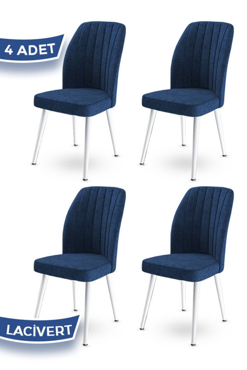 Concept Platinum Serisi Üst Kalite Mutfak Sandalyesi 4 Adet Lacivert Sandalye Metal Beyaz Iskeletli