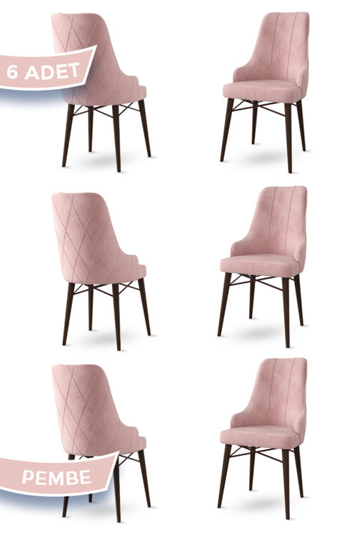 Concept Neta Serisi Babyface Kumaş Sandalye Ceviz Gürgen Ayak 6 Adet Pembe Sandalye