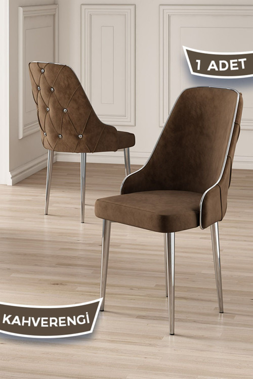 Concept Krax Serisi 1.Sınıf Babyface Kumaş Yemek Odası Sandalye Gümüş Metal Ayak 1 Adet Kahve Sandalye