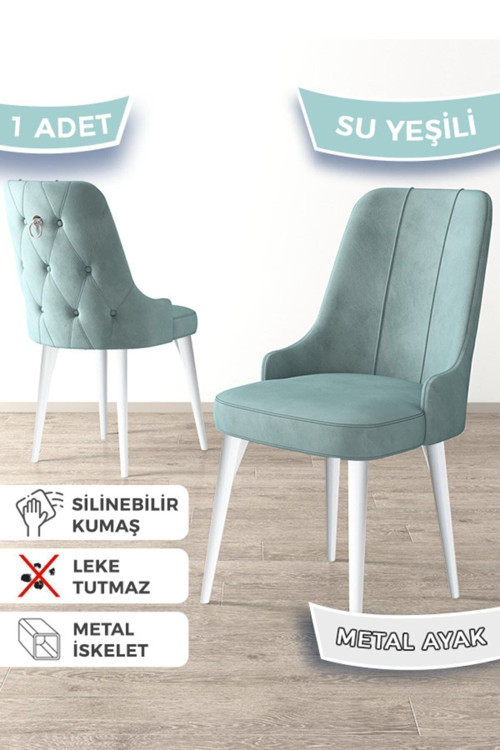 Concept Newa Serisi, 1.Sınıf Babyface Kumaş Beyaz Metal Ayak, 1 Adet Su Yeşili Sandalye Gümüş Halkalı