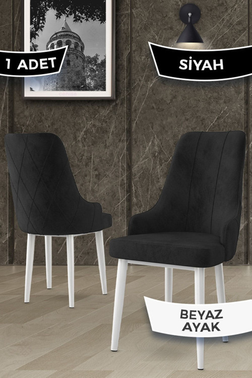 Concept Trex Serisi 1.Sınıf Babyface Kumaş 1 Adet Siyah Sandalye Beyaz Metal Ayak