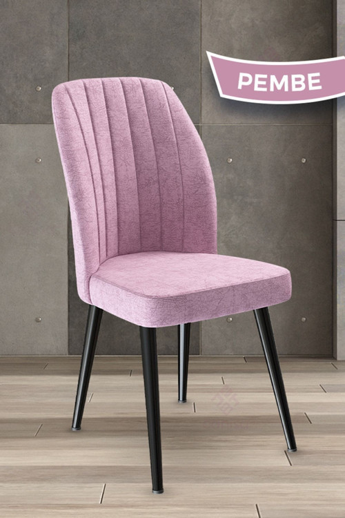 Concept Platinum Serisi, Üst Kalite Yemek Odası Sandalyesi, Metal Siyah Iskeletli, 1 Adet Pembe Sandalye