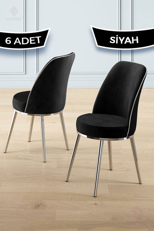 Concept Pefa Serisi 6 Adet Siyah Mutfak Sandalyesi Krom Kaplama Metal Ayak 1. Sınıf Babyface Kumaş