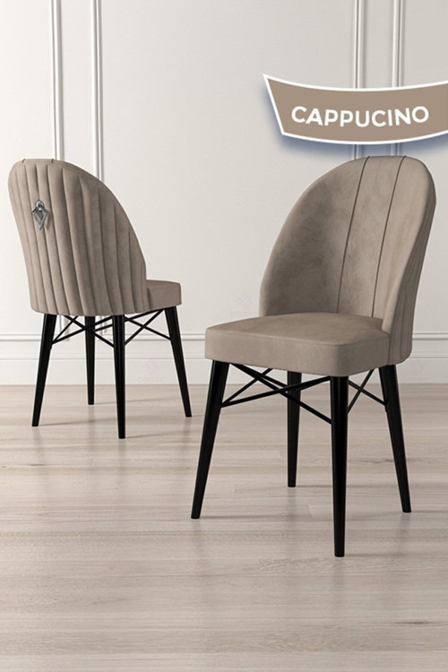 Concept Ritim Serisi 1.Sınıf Babyface Kumaş 6 Adet Cappucino Sandalye Siyah Gürgen Ayak Gümüş Halkalı