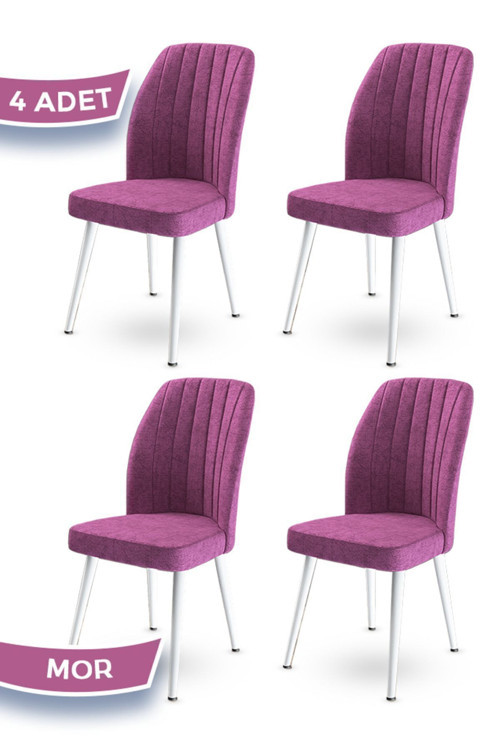 Concept Platinum Serisi Üst Kalite Mutfak Sandalyesi 4 Adet Mor Sandalye Metal Beyaz Iskeletli