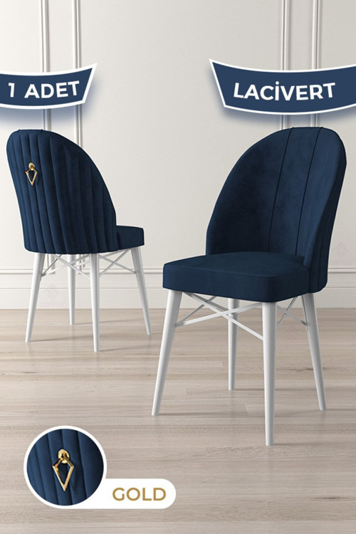 Concept Ritim Serisi, Beyaz Gürgen Ayaklı, 1.Sınıf Babyface Kumaş Lacivert Sandalye, Gold Halkalı, 1 Adet
