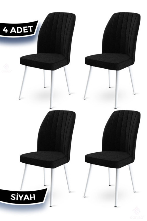 Concept Platinum Serisi Üst Kalite Mutfak Sandalyesi 4 Adet Siyah Sandalye Metal Beyaz İskeletli