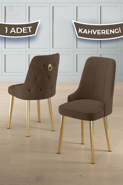 Concept Newa Serisi 1 Adet Kahverengi Sandalye 1.Sınıf Babyface Kumaş Gold Kaplama Metal Ayaklı