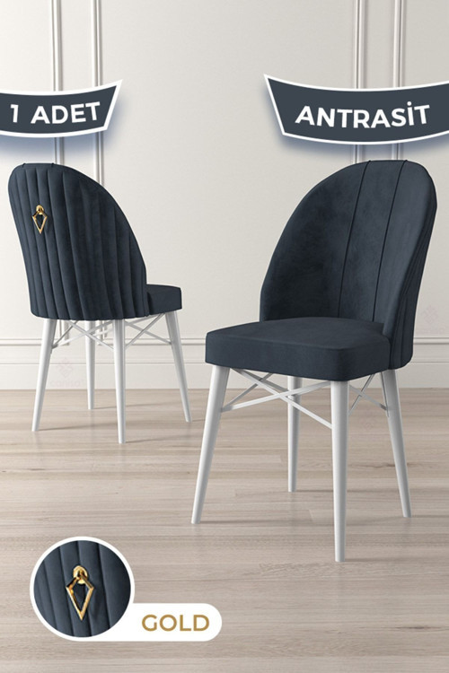 Concept Ritim Serisi, Beyaz Gürgen Ayaklı, 1.Sınıf Babyface Kumaş Antrasit Sandalye Gold Halkalı, 1 Adet