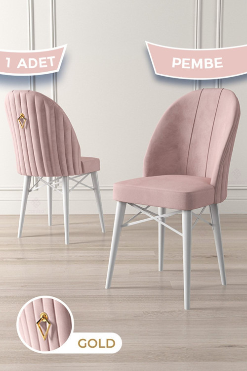 Concept Ritim Serisi, Beyaz Gürgen Ayaklı, 1.Sınıf Babyface Kumaş Pembe Sandalye , Gold Halkalı 1 Adet