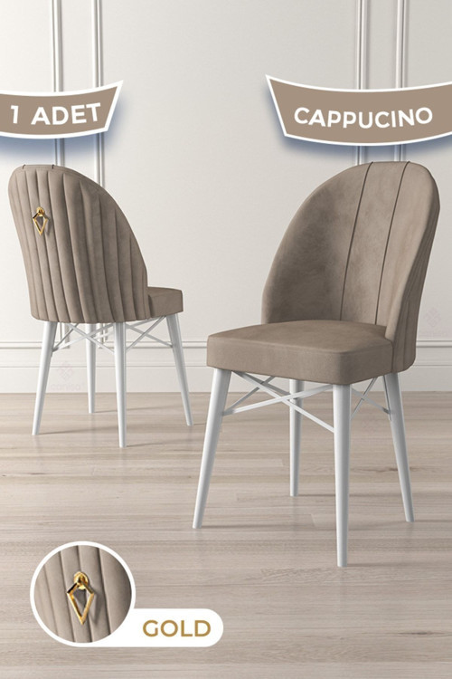 Concept Ritim Serisi, Beyaz Gürgen Ayaklı, 1.Sınıf Babyface Kumaş Cappuino Sandalye Gold Halkalı, 1 Adet