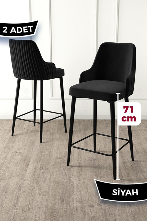 Concept Enox Serisi,2 Adet Siyah Sandalye Yemek Odası Bar Sandalyesi, Babyface Kumaş, Siyah Metal Ayak ,