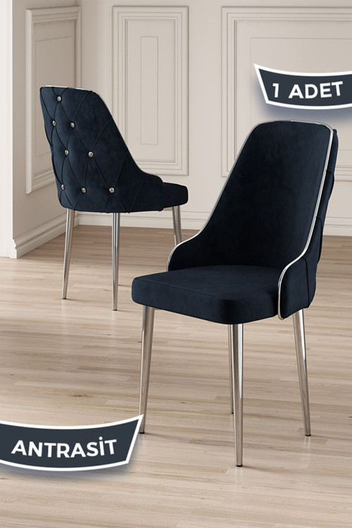 Concept Krax Serisi 1.Sınıf Babyface Kumaş Yemek Odası Sandalye Gümüş Metal Ayak 1 Adet Antrasit Sandalye