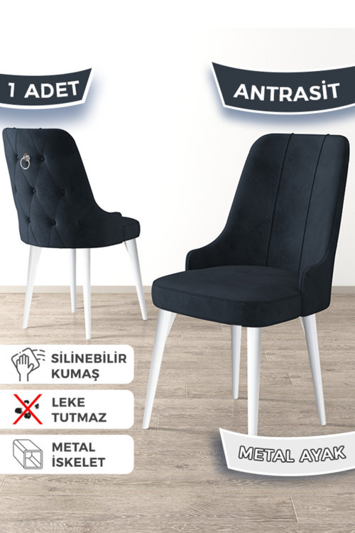 Concept Newa Serisi, 1.Sınıf Babyface Kumaş Beyaz Metal Ayak, 1 Antrasit Adet Sandalye Gümüş Halkalı