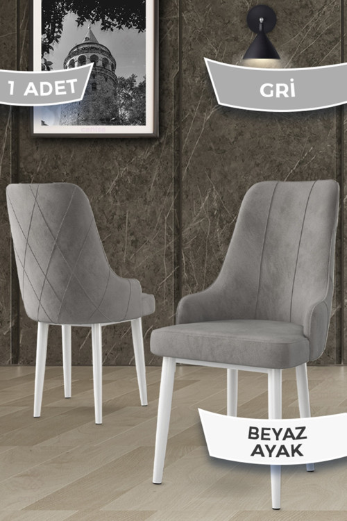 Concept Trex Serisi 1.Sınıf Babyface Kumaş 1 Adet Gri Sandalye Beyaz Metal Ayak