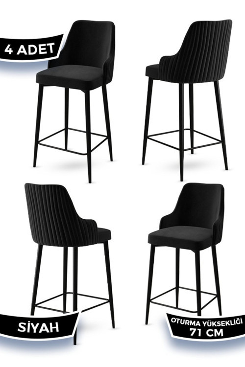 Concept Enox Serisi, 4 Adet Siyah Sandalye Mutfak Bar Sandalyesi, Babyface Kumaş, Siyah Metal Ayak ,