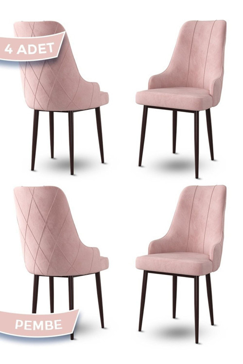 Concept Trex Serisi 1.Sınıf Babyface Kumaş Siyah Metal Ayak 4 Adet Pembe Sandalye