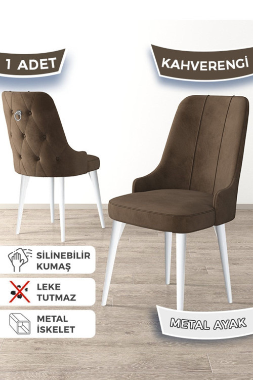 Concept Newa Serisi, 1.Sınıf Babyface Kumaş Beyaz Metal Ayak, 1 Adet Kahve Sandalye Gümüş Halkalı