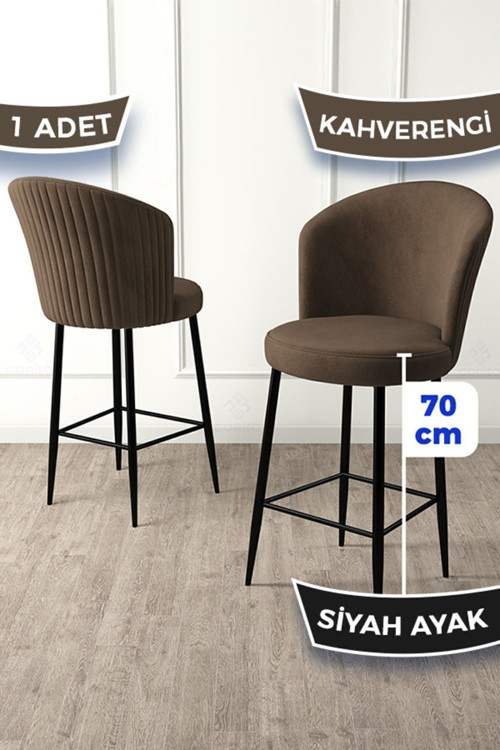 Concept Fora Serisi Ada Mutfak Sandalyesi Babyface Kumaş Kahve Bar Sandalyesi Siyah Metal Ayak