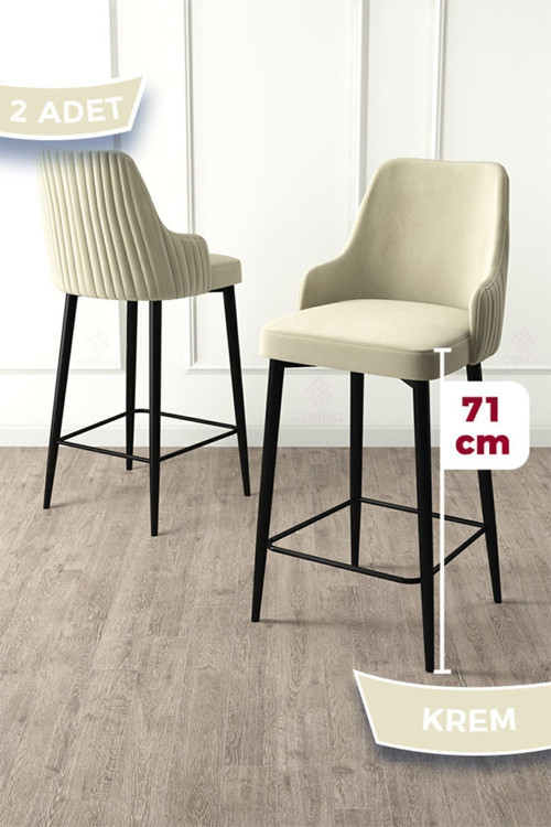 Concept Enox Serisi, 2 Adet Krem Sandalye Yemek Odası Bar Sandalyesi, Babyface Kumaş, Siyah Metal Ayak ,