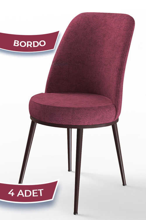 Dexa Serisi Bordo Renk 4 Adet Sandalye, Renk Bordo, Ayaklar Kahverengi