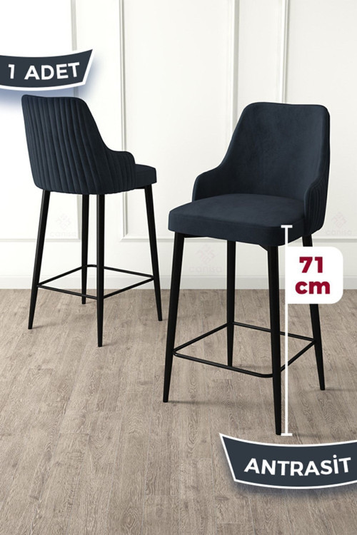 Concept Enox Serisi, 1 Adet Antrasit Sandalye Yemek Odası Bar Sandalyesi, Babyface Kumaş, Siyah Metal Ayak,