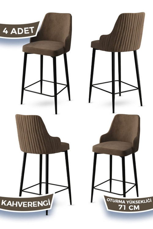 Concept Enox Serisi,4 Adet Kahve Sandalye Mutfak Bar Sandalyesi, Babyface Kumaş, Siyah Metal Ayak ,