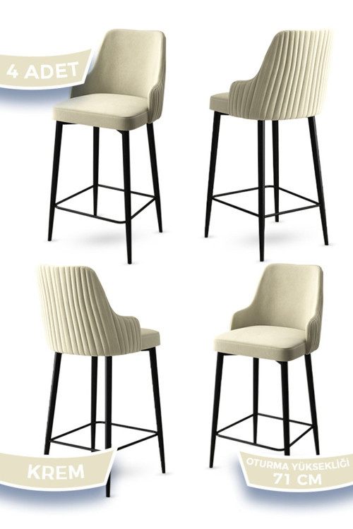 Concept Enox Serisi, 4 Adet Krem Sandalye Mutfak Bar Sandalyesi, Babyface Kumaş, Siyah Metal Ayak ,