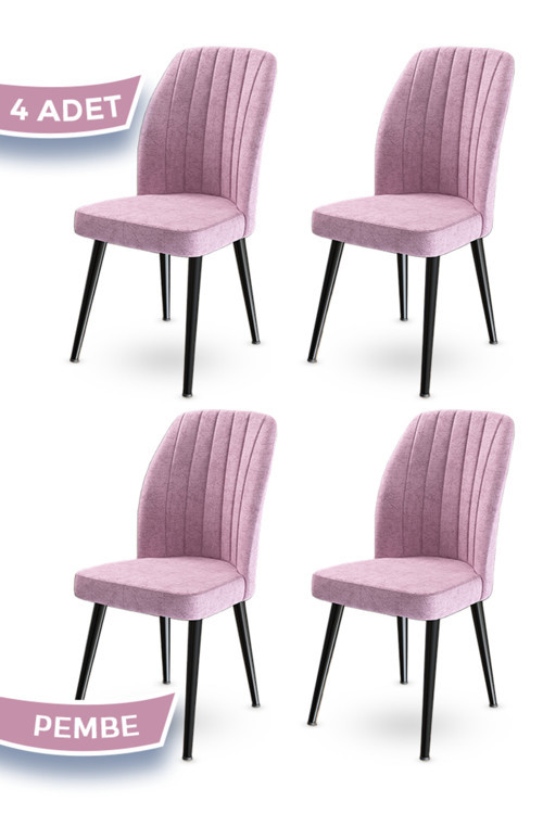 Platinum Serisi Yemek Ve Mutfak Sandalyesi 4 Adet Pembe Sandalye Ayaklar Siyah