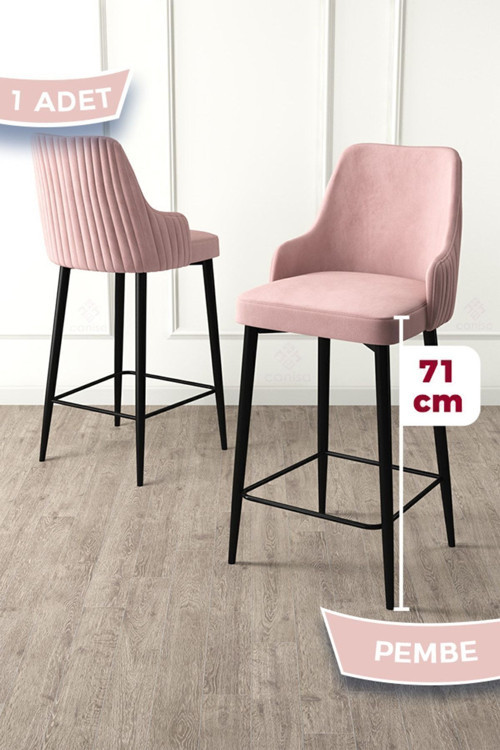 Concept Enox Serisi, 1 Adet Pembe Sandalye Yemek Odası Bar Sandalyesi, Babyface Kumaş, Siyah Metal Ayak ,