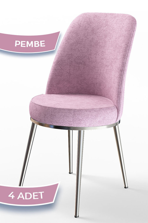 Dexa Serisi Pembe Renk 4 Adet Sandalye, Renk Pembe, Ayaklar Krom