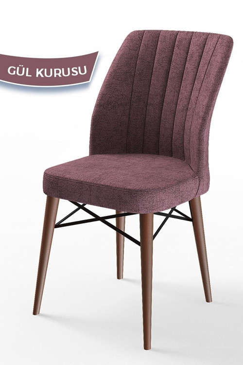 Flex Serisi, Üst Kalite Mutfak Sandalyesi, Gürgen Ceviz Ahşap Ayak, Gülkurusu Sandalye