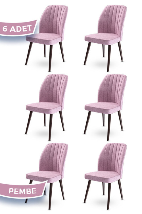 Platinum Serisi Geniş Oturum Alanlı 6 Adet Sandalye / Renk Pembe Ayaklar Kahve