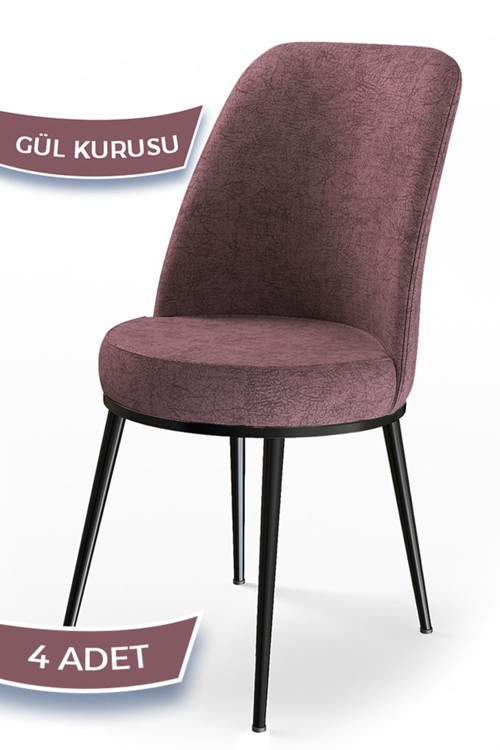 Dexa Serisi 4 Adet Sandalye, Renk Gül Kurusu, Ayaklar Siyah