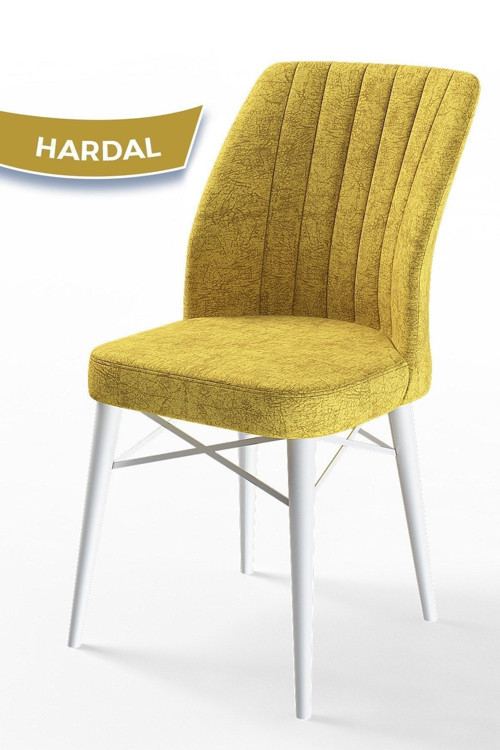 Concept Flex Serisi, Üst Kalite Mutfak Sandalyesi, Hardal Sandalye, Gürgen Beyaz Ahşap Ayak