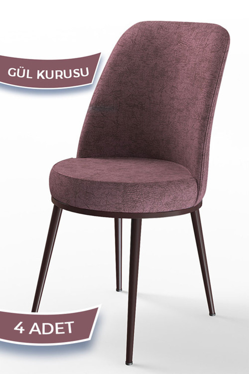 Dexa Serisi Gülkurusu Renk 4 Adet Sandalye, Renk Gülkurusu, Ayaklar Kahverengi