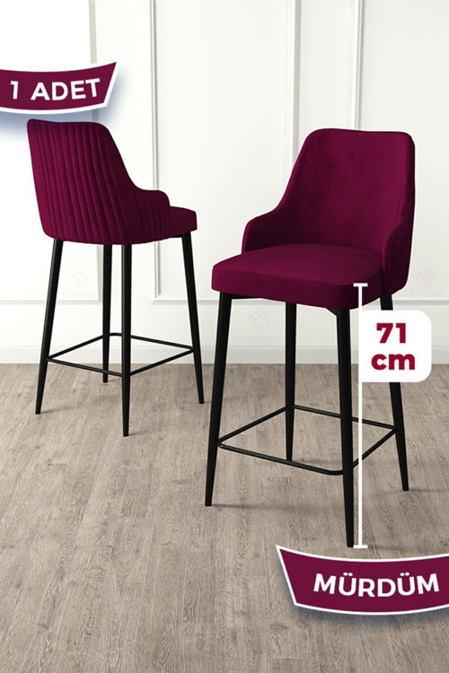 Concept Enox Serisi,1 Adet Mürdüm Sandalye Yemek Odası Bar Sandalyesi, Babyface Kumaş, Siyah Metal Ayak ,
