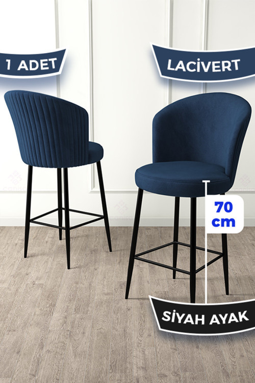 Concept Fora Serisi 1 Adet Babyface Kumaş Lacivert Siyah Metal Ayak Ada Mutfak Bar Sandalyesi
